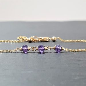 Purple Amethyst Anklet, February Birthstone Anklet / Handmade Jewelry / Gemstone Anklet, Stacked Anklet, Summer Jewelry, Silver Anklet, Boho | Natural genuine Array jewelry. Buy crystal jewelry, handmade handcrafted artisan jewelry for women.  Unique handmade gift ideas. #jewelry #beadedjewelry #beadedjewelry #gift #shopping #handmadejewelry #fashion #style #product #jewelry #affiliate #ad