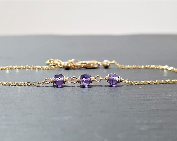 Purple Amethyst Anklet, February Birthstone Anklet / Handmade Jewelry / Gemstone Anklet, Stacked Anklet, Summer Jewelry, Silver Anklet, Boho