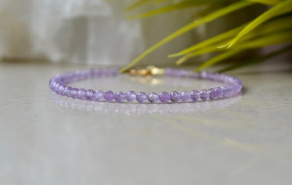 Lavender Amethyst Bracelet, Purple Gemstone Bracelet, Genuine Amethyst Jewelry, Bracelet Femme, 3mm Bead Bracelet, 3mm Delicate Bracelet