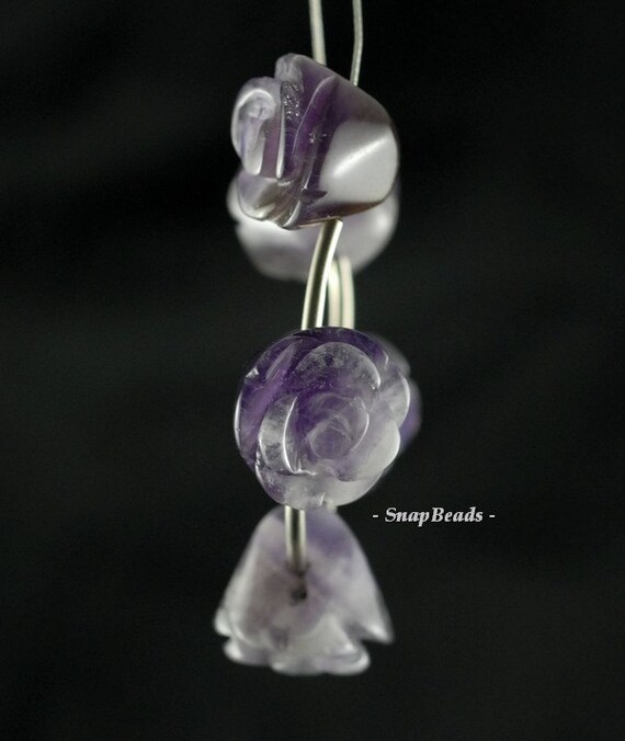 9x8mm Amethyst Gemstone Purple Carved Rose Flowerv9x8mm Loose Beads 5 Beads (90189997-93)