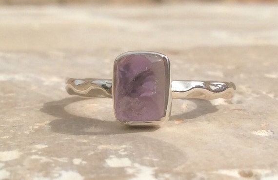 Amethyst Ring, Raw Amethyst Sterling Silver Hammered Ring, Rough Natural Gemstone Ring, February Birthstone Silver Ring