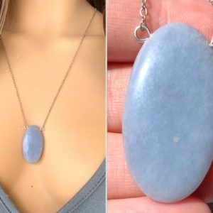 Shop Angelite Pendants! Natural Angelite Necklace, Big Angelite Crystal, Sterling Silver Raw Angelite Pendant, Big Raw Blue Stone Necklace, EXACT STONE | Natural genuine Angelite pendants. Buy crystal jewelry, handmade handcrafted artisan jewelry for women.  Unique handmade gift ideas. #jewelry #beadedpendants #beadedjewelry #gift #shopping #handmadejewelry #fashion #style #product #pendants #affiliate #ad