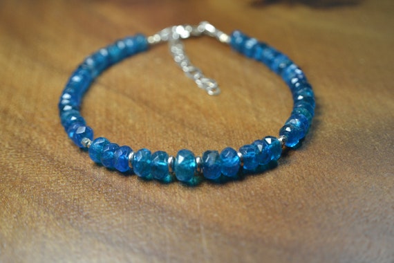 Blue Apatite Bracelet In Sterling Silver //  Statement Gemstone Bracelet // Throat Chakra // Summer, Ocean // Healing Crystal // Beach