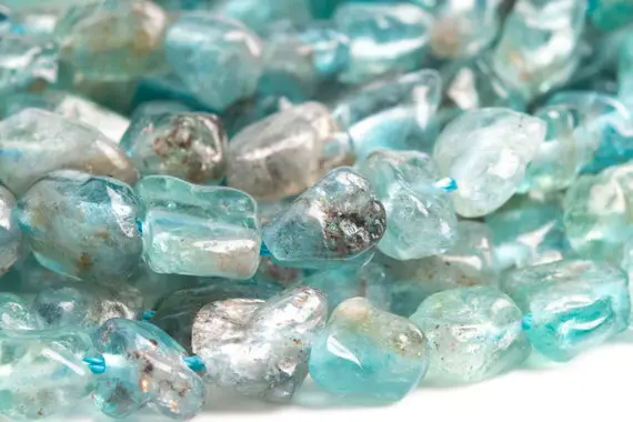 Genuine Natural Apatite Transparent Gemstone Beads 6-8mm Blue Pebble Nugget A Quality Loose Beads (108454)