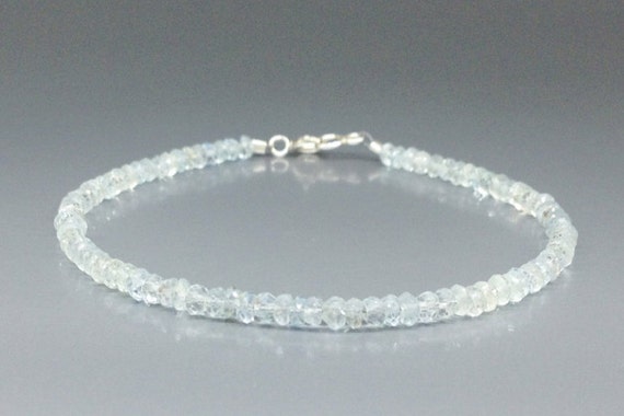 Fine Bracelet Aquamarine Unique Gift For Her Faceted Light Blue Natural Gemstone Bridal Jewelry March Birthstone 19 Year Anniversary