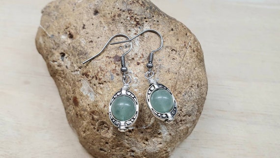 Green Aventurine Earrings. Crystal Reiki Jewelry For Heart Chakra. Reiki Jewelry Uk. Silver Plated Drop Earrings.  Wire Wrapped Earrings