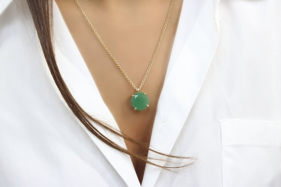 Natural Round Aventurine Necklace · Green Stone Prong Necklace · Gemstone Necklace · 14k Gold Filled Necklace