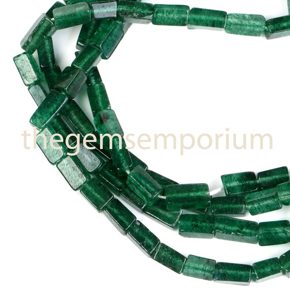 Green Aventurine Plain Long Square, Bricks, Smooth Round Shape, Smooth Natural Bricks Gemstone Beads, 4x7-4x9mm