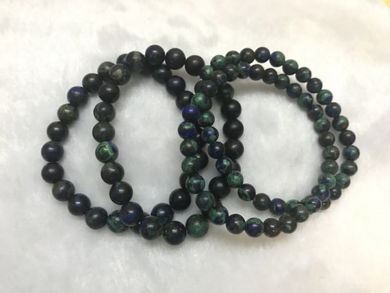 Genuine Azurite 6mm - 8mm Round Natural Gemstone Beads Finished Jewerly Bracelet Supply - 1piece