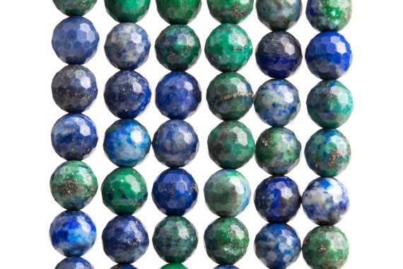 Azurite Gemstone Beads 8mm Green & Blue Micro Faceted Round Aaa Quality Loose Beads (101181)