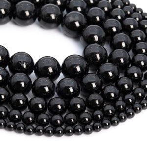 Shop Black Tourmaline Beads! Genuine Natural Black Tourmaline Loose Beads Brazil Grade AA Round Shape 6mm 8mm 10mm | Natural genuine beads Black Tourmaline beads for beading and jewelry making.  #jewelry #beads #beadedjewelry #diyjewelry #jewelrymaking #beadstore #beading #affiliate #ad