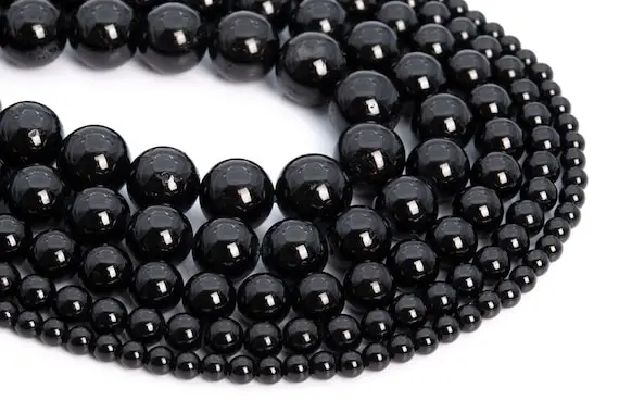 Genuine Natural Black Tourmaline Loose Beads Grade Aaa Round Shape 6mm 8mm 10mm