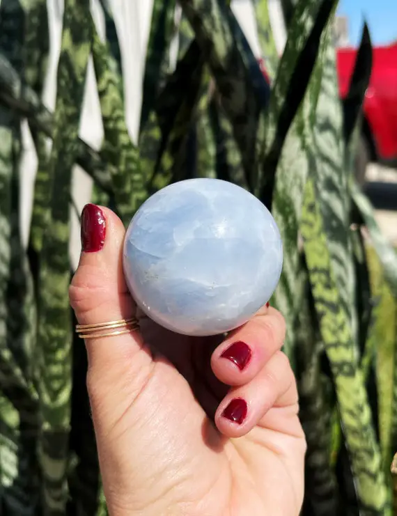 Blue Calcite Sphere W/ Stand For Calming Nerves, Worries & Anxieties