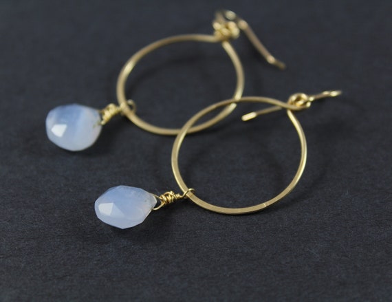 Blue Lace Agate Earrings Gold, Blue Gemstone Hoop Earrings, Thin Gold Hoop Earrings, Blue Lace Agate Hoop Earrings, Blue Agate Earrings