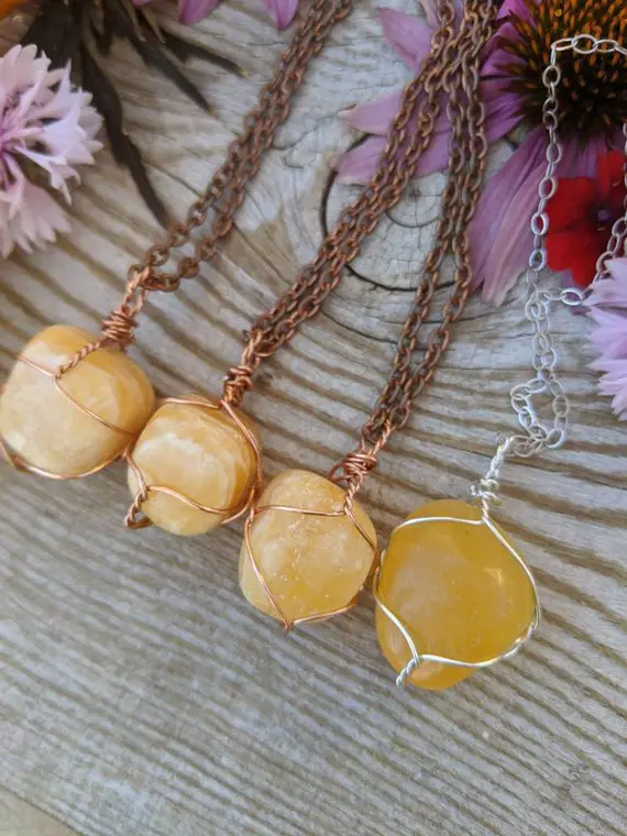 Honey Calcite Pendant, Polished Honey Calcite Necklace, Yellow Calcite Pendant, Yellow Calcite Necklace, Natural Polished Honey Calcite, Ye