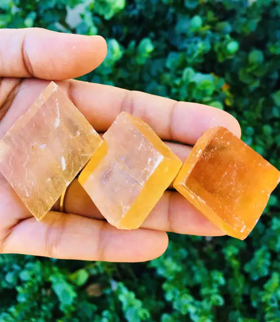 Raw Honey Calcite Crystal (1) Golden Calcite, Natural Amber Calcite, Rough Calcite Stone, Calcite Crystal Optical Spar Cube