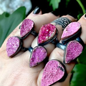 Shop Calcite Rings! Cobalto Calcite ring , pink druzy ring, natural druzy ring, raw crystal ring | Natural genuine Calcite rings, simple unique handcrafted gemstone rings. #rings #jewelry #shopping #gift #handmade #fashion #style #affiliate #ad