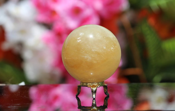 Natural Amber (honey) Calcite 68mm Sphere Clear Healing Crystal Reiki Aura Rock Stone Sphere Ball