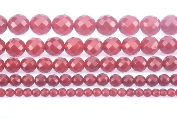 Red Carnelian Beads - Faceted Round Jewelry  Beads - Semiprecious Stone Beads - Red Beads Supplies - Red Jewellery Beads - 4-12mm -15inch