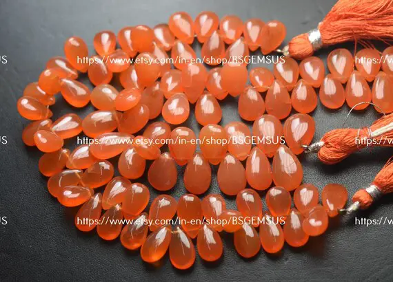 7 Inches Strand,carnelian Chalcedony Smooth Pear Shape Briolettes,size 11-13mm