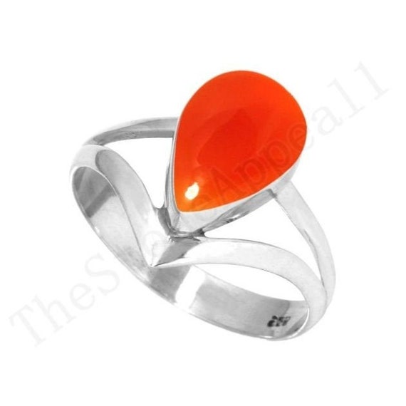 Natural Carnelian Ring, 925 Sterling Silver, Pear Gemstone, Split Band Ring, Women Ring, Party Wear Ring, Affordable Ring, Jaipur Silver