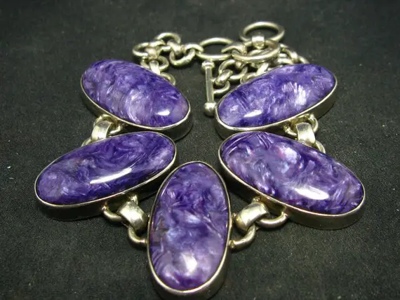 Oval Charoite Aaa Quality Sterling Silver Bracelet From Russia - 8.3"