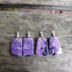 Shop Charoite Earrings! Dainty charoite earrings.  Gold charoite earrings. Rose gold charoite earrings. Silver charoite earrings | Natural genuine Charoite earrings. Buy crystal jewelry, handmade handcrafted artisan jewelry for women.  Unique handmade gift ideas. #jewelry #beadedearrings #beadedjewelry #gift #shopping #handmadejewelry #fashion #style #product #earrings #affiliate #ad