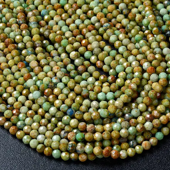 4mm Natural Chrysocolla Gemstone Grade A Micro Faceted Round Beads 15 Inch Full Strand Bulk Lot 1,2,6,12 And 50 (80009436-p32)