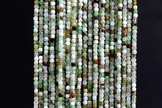 Genuine Natural Chrysoprase Jade Gemstone Beads 2x2mm Green Beveled Edge Faceted Cube A Quality Loose Beads (116928)