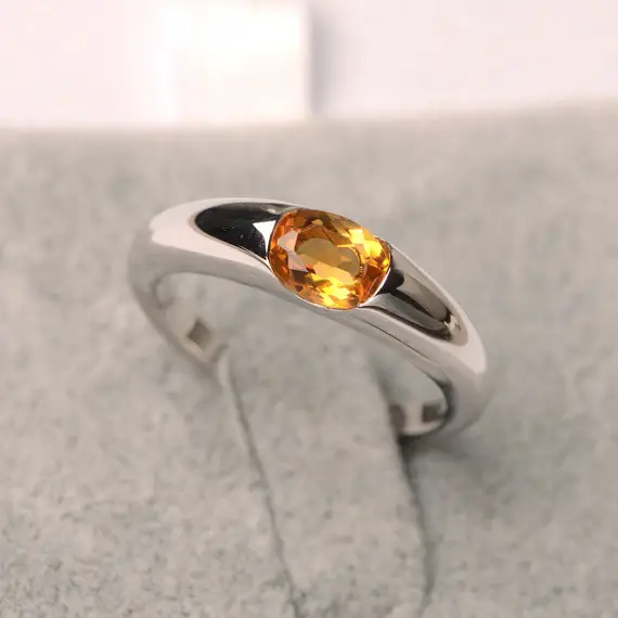 Citrine Ring Oval Cut Yellow Gemstone November Birthstone Ring White Gold Engagement Ring For Women