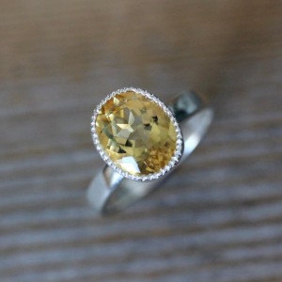 Yellow Citrine Ring,  Silver Bezel Miligrain Ring, November Birthstone Gemstone Rings, Artisan Jewelry Christmas Gifts,