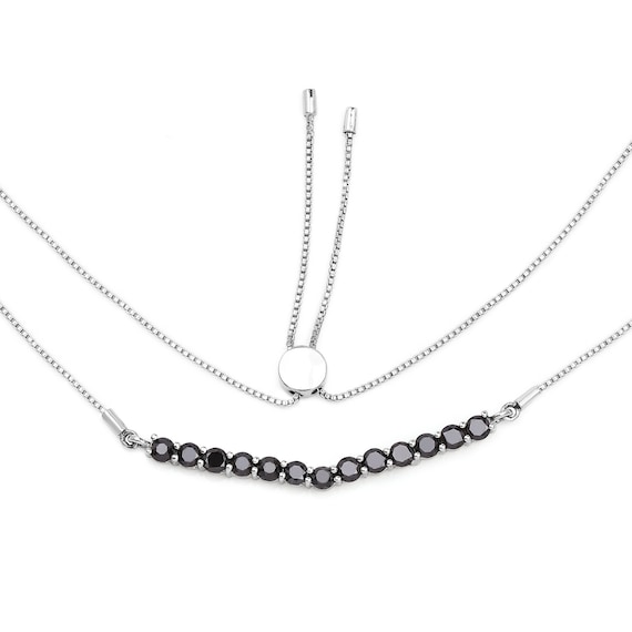 Black Diamond Necklace, Genuine Black Diamond Bolo Silver Necklace, Dainty Diamond Necklace, Bridesmaid Gifts, April Birthstone, Wedding