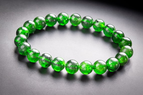 22 Pcs - 8-9mm Transparent Chrome Diopside Bracelet Intense Forest Green Siberian Emerald Aaaaa Genuine Natural Round Beads (117506h-3744)
