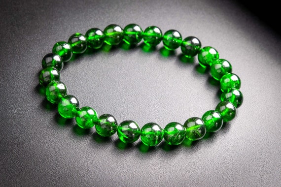 24 Pcs - 7-8mm Transparent Chrome Diopside Bracelet Intense Forest Green Siberian Emerald Aaaaa Genuine Natural Round Beads (117794h-3970)