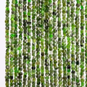 Shop Diopside Faceted Beads! Genuine Natural Russian Chrome Diopside Gemstone Beads 2-3MM Green Beveled Edge Faceted Cube A Quality Loose Beads (117528) | Natural genuine faceted Diopside beads for beading and jewelry making.  #jewelry #beads #beadedjewelry #diyjewelry #jewelrymaking #beadstore #beading #affiliate #ad