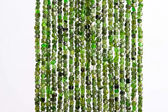 Genuine Natural Russian Chrome Diopside Gemstone Beads 2-3mm Green Beveled Edge Faceted Cube A Quality Loose Beads (117528)