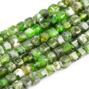 Shop Diopside Beads! Genuine Natural Green Chrome Diopside Loose Beads Russia Beveled Edge Faceted Cube Shape 2-3mm | Natural genuine beads Diopside beads for beading and jewelry making.  #jewelry #beads #beadedjewelry #diyjewelry #jewelrymaking #beadstore #beading #affiliate #ad