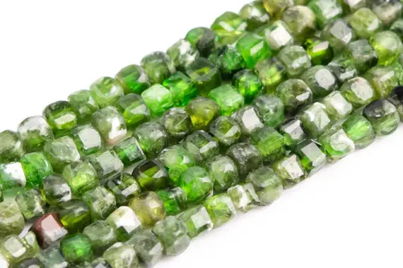 Genuine Natural Green Chrome Diopside Loose Beads Russia Beveled Edge Faceted Cube Shape 2-3mm