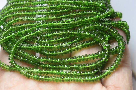 16 Inch Strand, Natural Chrome Diopside Smooth Rondelles. Size 3-4.5mm