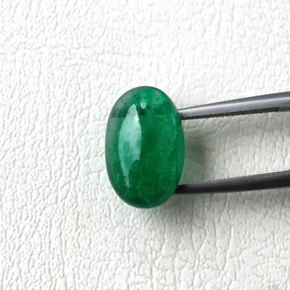 Genuine Emerald Cabochon, Smooth Oval Cut, Loose Precious Gemstone - 13x9mm, 4.19ct