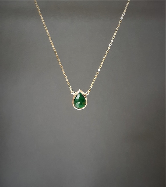 Genuine Emerald Necklace, May Birthstone / Handmade Jewelry / Necklaces For Women, Emerald Pendant, Dainty Gemstone, Delicate Layering Gold