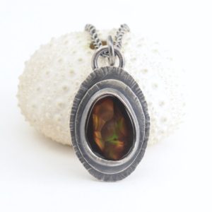 fire agate sterling silver pendant necklace