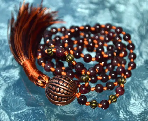 Root Chakra Necklace, Healing Garnet Mala Beads
