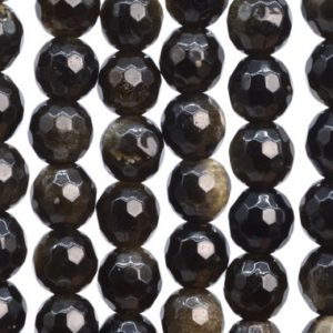 Shop Golden Obsidian Beads! Genuine Natural Golden Obsidian Gemstone Beads 5-6MM Black Micro Faceted Round AAA Quality Loose Beads (107267) | Natural genuine faceted Golden Obsidian beads for beading and jewelry making.  #jewelry #beads #beadedjewelry #diyjewelry #jewelrymaking #beadstore #beading #affiliate #ad