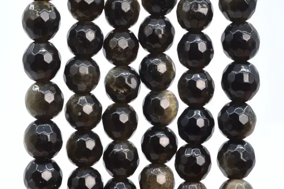 Genuine Natural Golden Obsidian Gemstone Beads 5-6mm Black Micro Faceted Round Aaa Quality Loose Beads (107267)