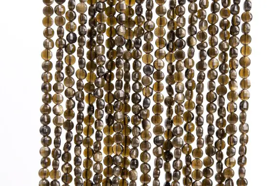 97 / 48 Pcs - 4x2mm Golden Obsidian Beads Grade Aa Genuine Natural Faceted Flat Round Button Gemstone Loose Beads (117545)