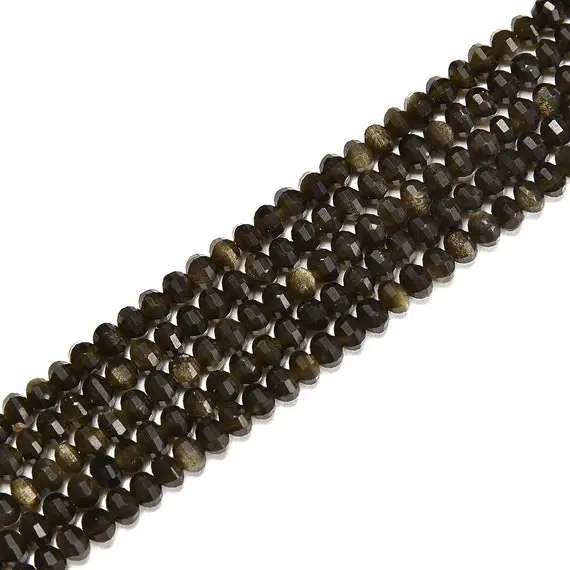 Natural Gold Sheen Obsidian Faceted Pumpkin Shape Beads Size 3x4mm 15.5'' Strand
