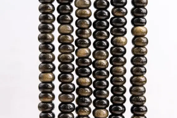 Genuine Natural Golden Obsidian Gemstone Beads 8x5mm Rondelle A Quality Loose Beads (117572)