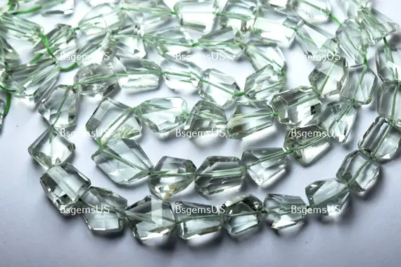 7 Inches Strand, Natural Green Amethyst Faceted Nuggets,size 12-14mm