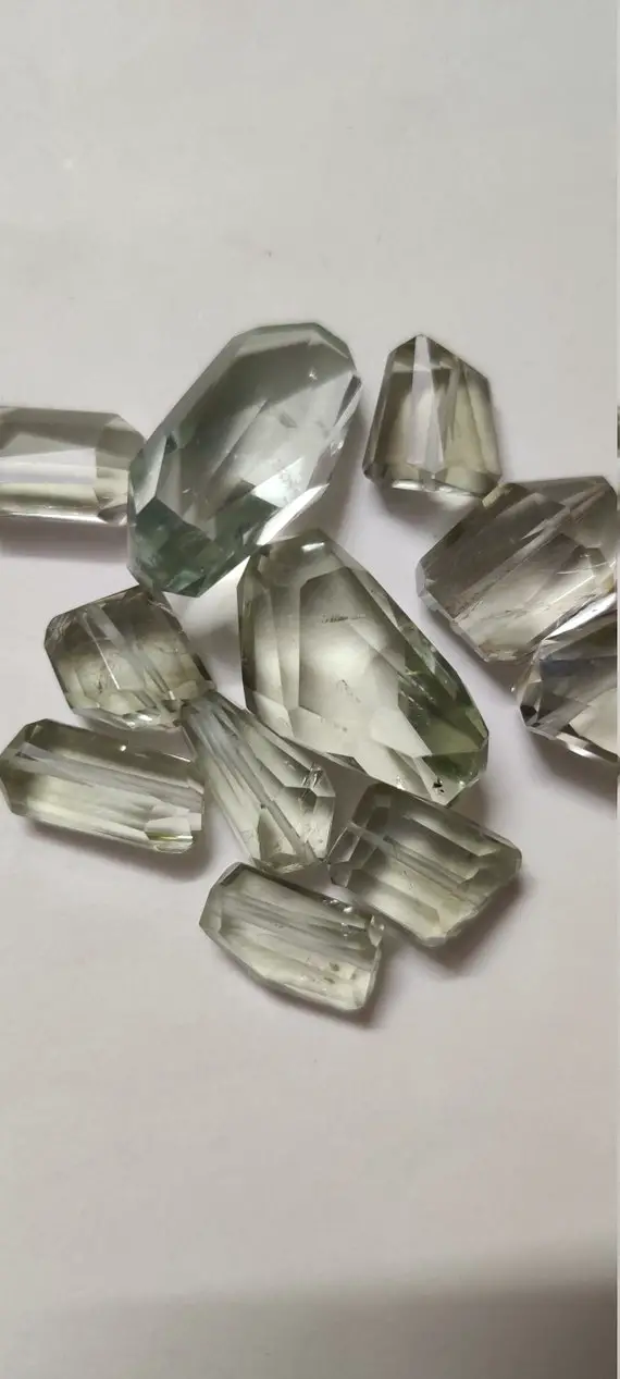 Natural Green Amethyst Faceted Step Cut Nugget Tumble Loose Beads,aaa Gems, Green Amethyst Gemstones,11 Pieces,152 Carat